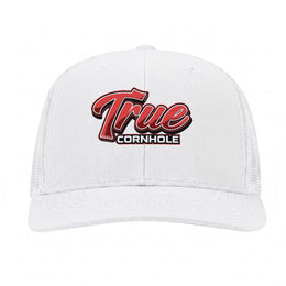 True Cornhole Embroidered White Mesh Cap design 2