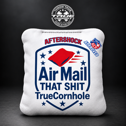 After shock airmail that shit red white blue blue carpet Aftershock cornhole bag mockup design 1