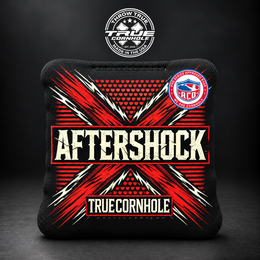 Aftershock Red Black jagged x patterns Aftershock cornhole bag mockup design 11