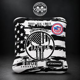 Aftershock black white skull flag Aftershock cornhole bag mockup design 16
