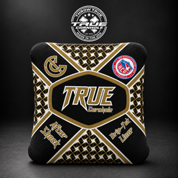 Aftershock gold black white Aftershock cornhole bag mockup design 3