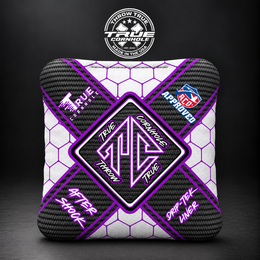 Aftershock purple/carbon x pattern Aftershock cornhole bag mockup design 23