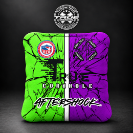 aftershock green/purple launch edition Aftershock cornhole bag mockup design 24