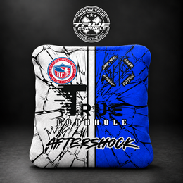 Aftershock white/blue Aftershock cornhole bag mockup design 25