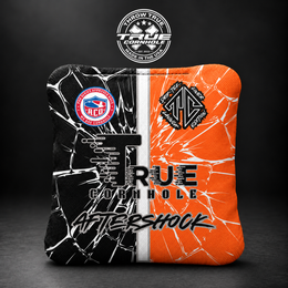 Aftershock orange/black Aftershock cornhole bag mockup design 27