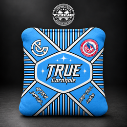 Aftershock LIght blue white w/Light blue carpet Aftershock cornhole bag mockup design 4