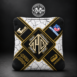 aftershock gold/carbon x pattern Aftershock cornhole bag mockup design 32