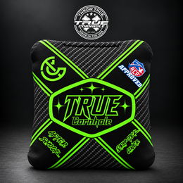Aftershock green x carbon Aftershock cornhole bag mockup design 5