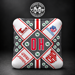 Aftershock red/grey oh w/black carpet Aftershock cornhole bag mockup design 6