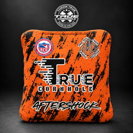 aftershock black orange grunge Aftershock cornhole bag mockup design 8