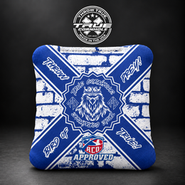 BLUE WHITE WALL Bird of Prey cornhole bag mockup design 11