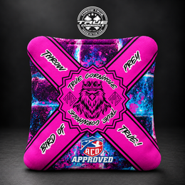 bird of prey pink/blue splatter wall Bird of Prey cornhole bag mockup design 27