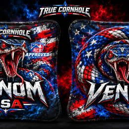 Venom USA front and back mockup with True Cornhole logo on black background design 1