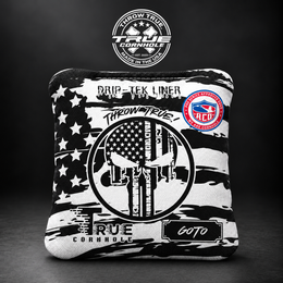 True Cornhole GoTo Goto black white skull flag bag mockup design 14