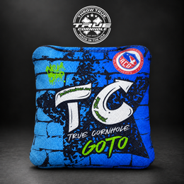 True Cornhole GoTo Goto blue star brick wall bag mockup design 19