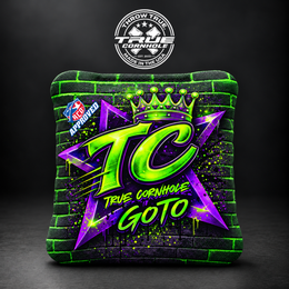 True Cornhole GoTo GOTO PURPLE LIME GREEN bag mockup design 3
