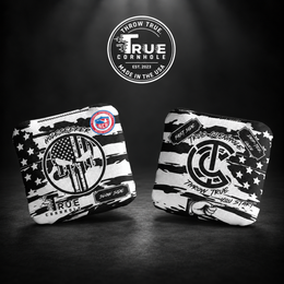 True Cornhole Hole Seeker Black White Skull front and back bag mock-up design 8