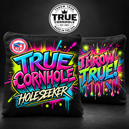 True Cornhole Hole Seeker Graffiti Pink Blue front and back bag mock-up design 12