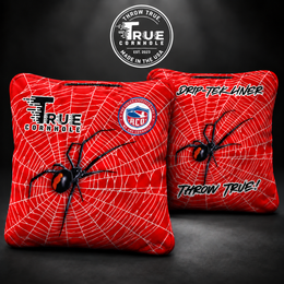 True Cornhole Hole Seeker Spider Red Black front and back bag mock-up design 11