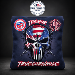 True Cornhole Tremor Red White Blue Skull bag mock-up design 14