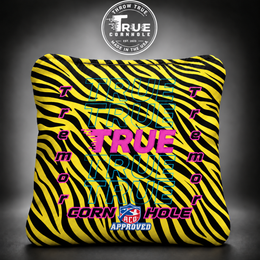 True Cornhole Tremor Yellow Magenta Zebra bag mock-up design 1
