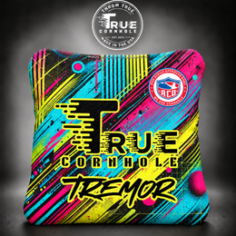 True Cornhole Tremor Yellow Teal Pink bag mock-up design 5