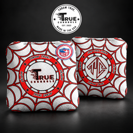 True Cornhole Venom Red White Web front and back bag mock-up design 3